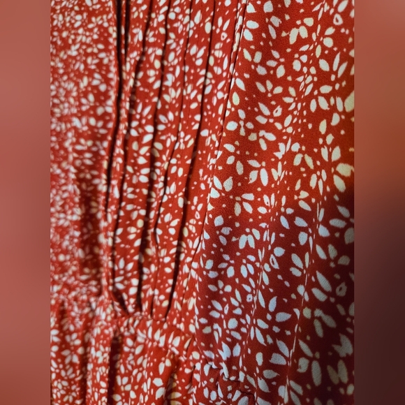 Gap Cherry Red Floral Girlie Cute Dress Spring Summer Flowy Sheer Pocket Size M - Picture 8 of 12